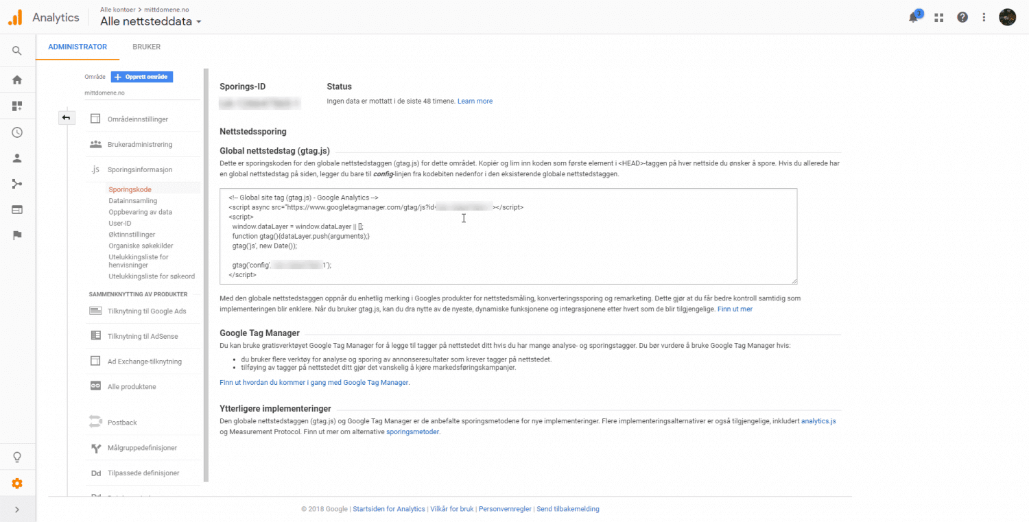 Google analytics implementering av sporingskode